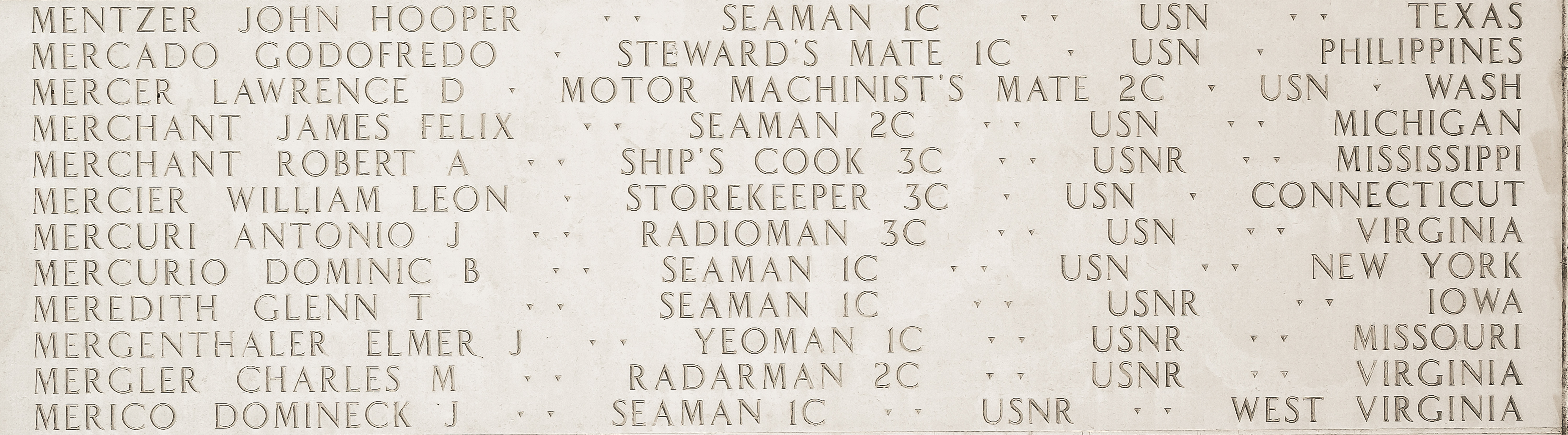 William Leon Mercier, Storekeeper Third Class